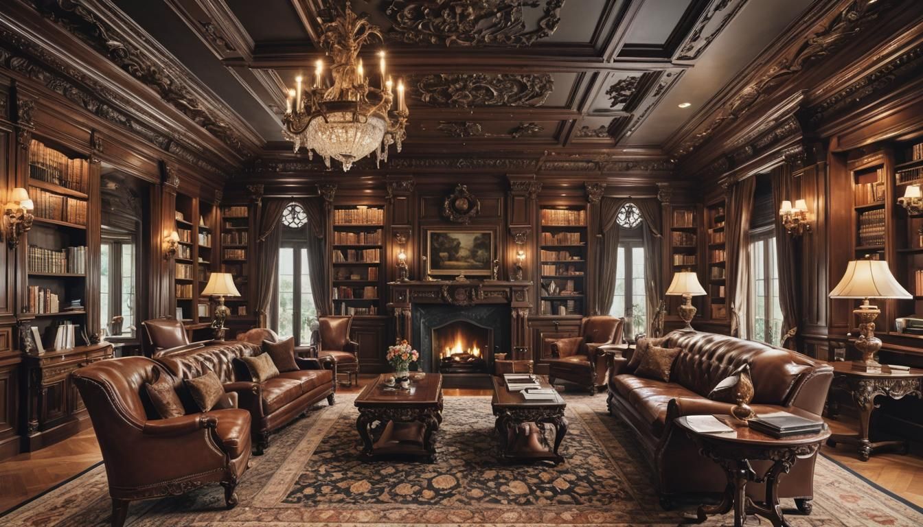 Dark Academia Chateau Library with Antique Globes