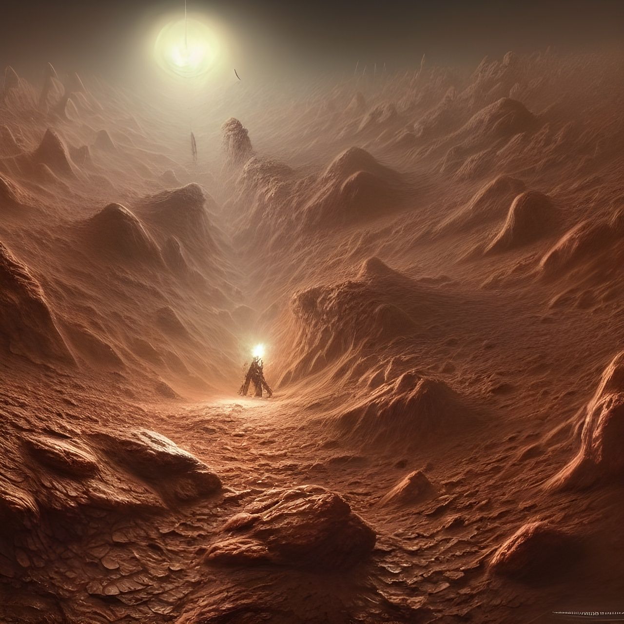 Martian Fossils in Retropunk Sci-Fi Style