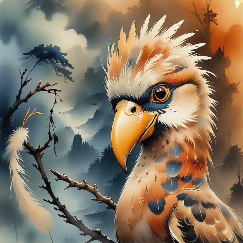 Majestic Bird in Sumi-e Style