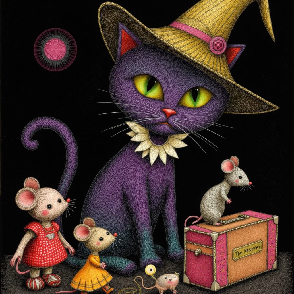 Witch Cat Bella with Plushy Mice in a Theatre