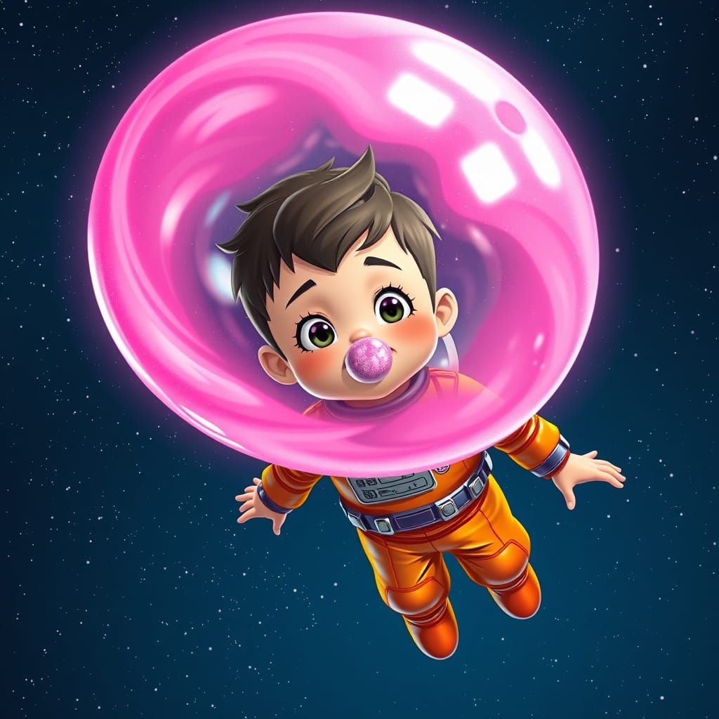 Whimsical Space Adventurer Blows Cosmic Bubble