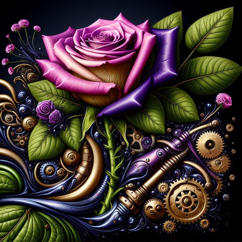 Steampunk Bloom: Purple Rose in Gears and Gilding