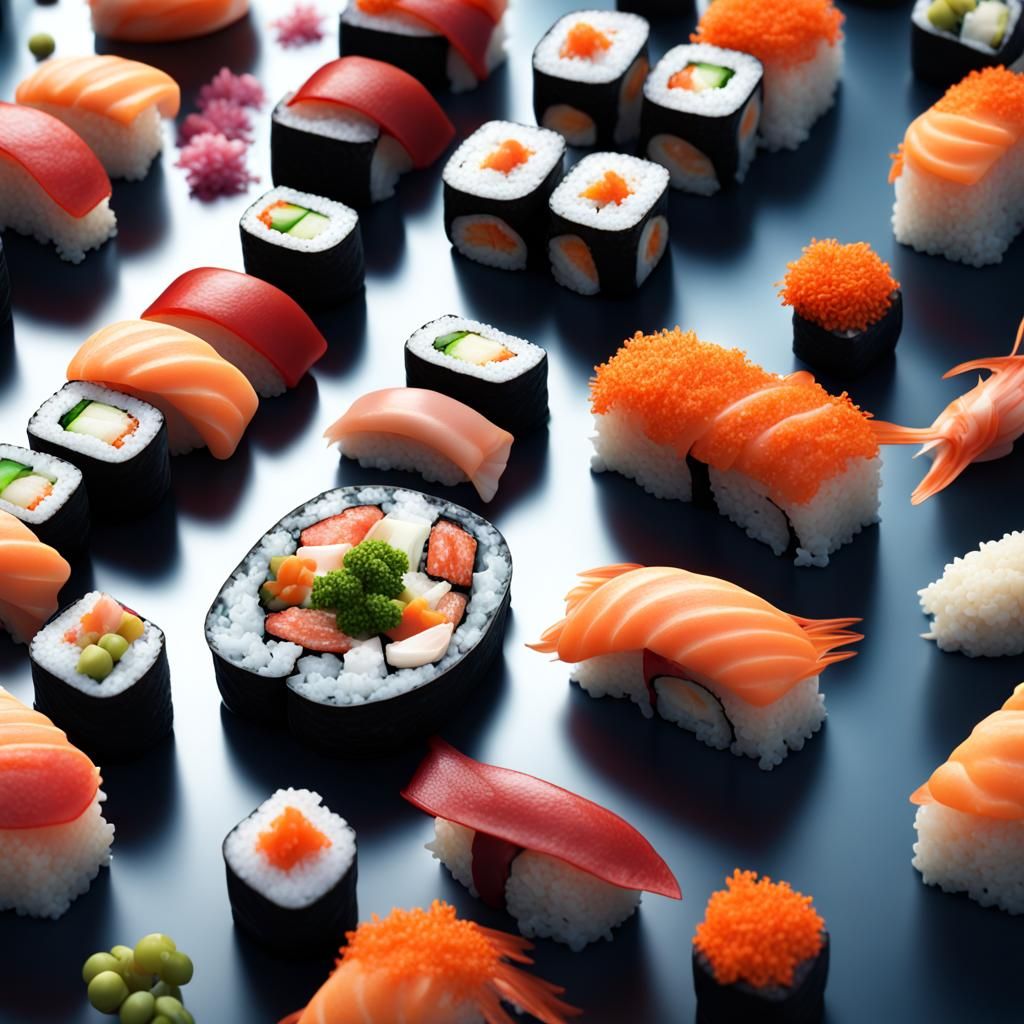 Detailed Sushi Still Life: Fantasy Concept Art