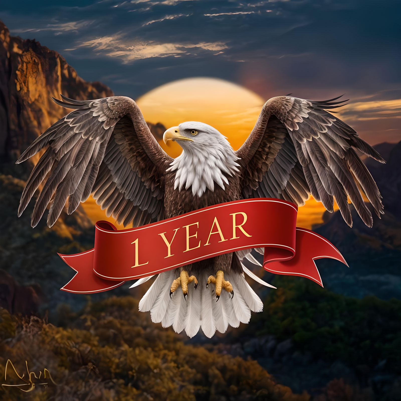 Majestic Eagle Celebrates Anniversary in Digital Art