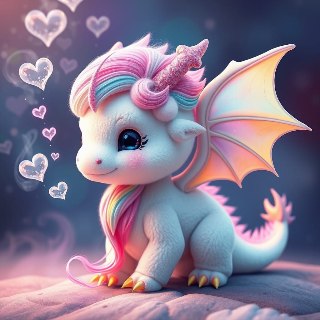 Delicate Marshmallow Dragon with Pastel Rainbow Mane