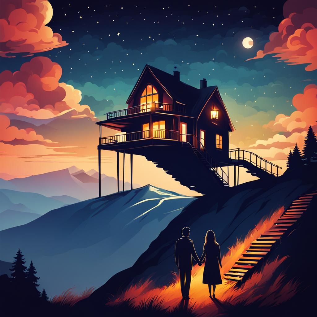 Romantic Mountain Getaway with Artistic Effects