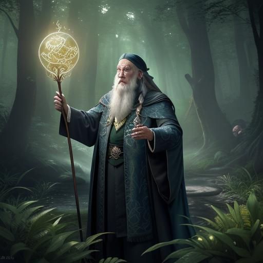 Fairy Godfather in Magical Forest, Art Nouveau Style