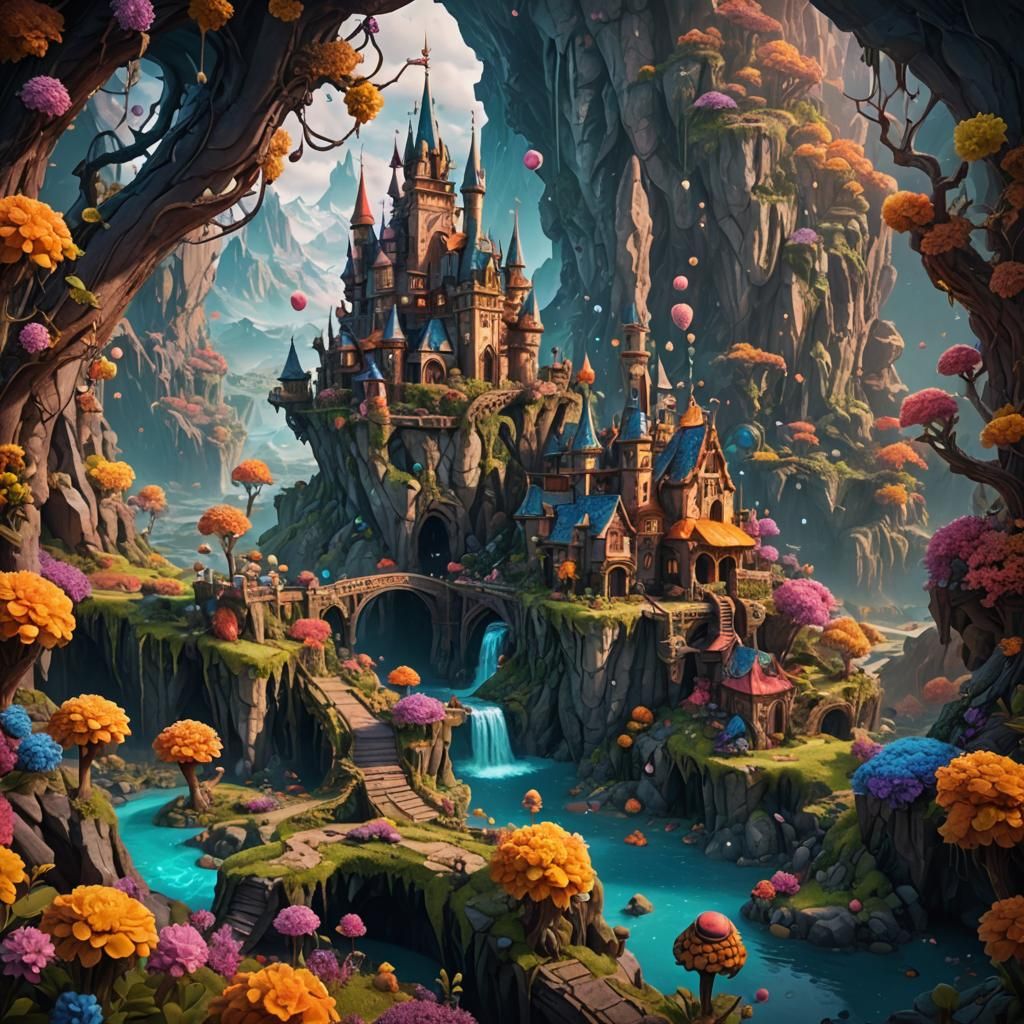 Fantastical Sweet Candy Landscape in Detailed Matte Painting