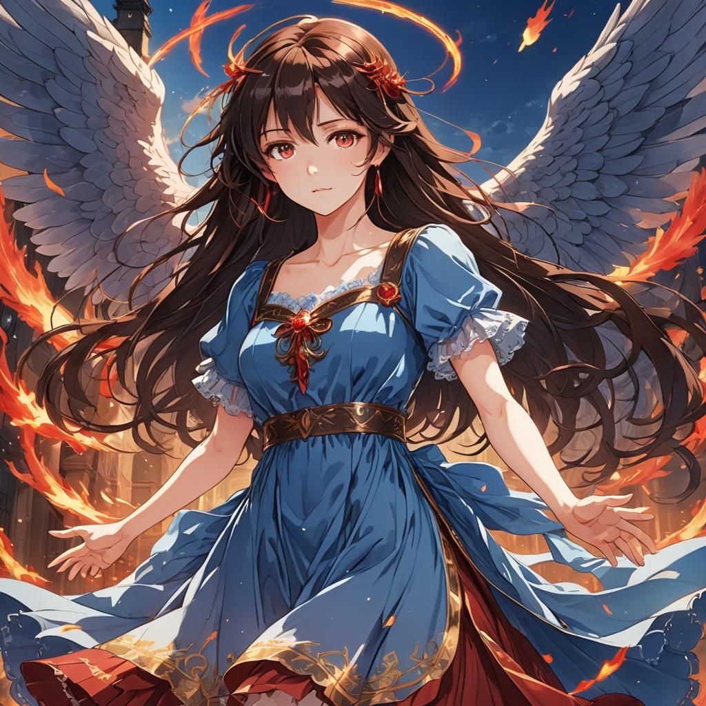 Anime Woman and Archangel in Manga Style