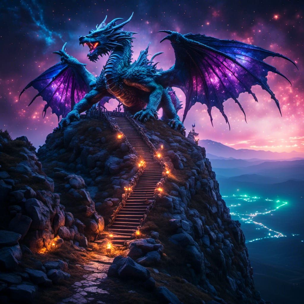 Two-Headed Dragon Breaching Castle, Photorealistic Digital A...