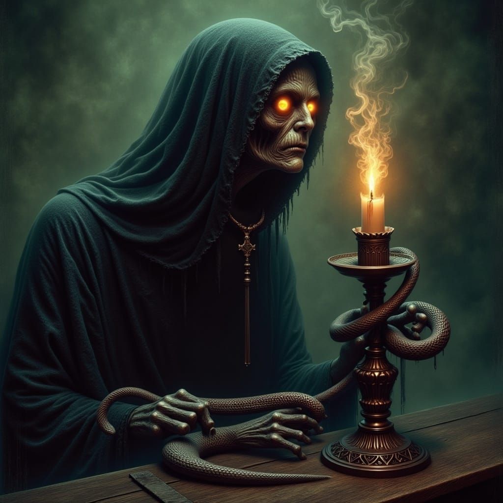 Victorian Ghost Guards Candle with Copper Snake