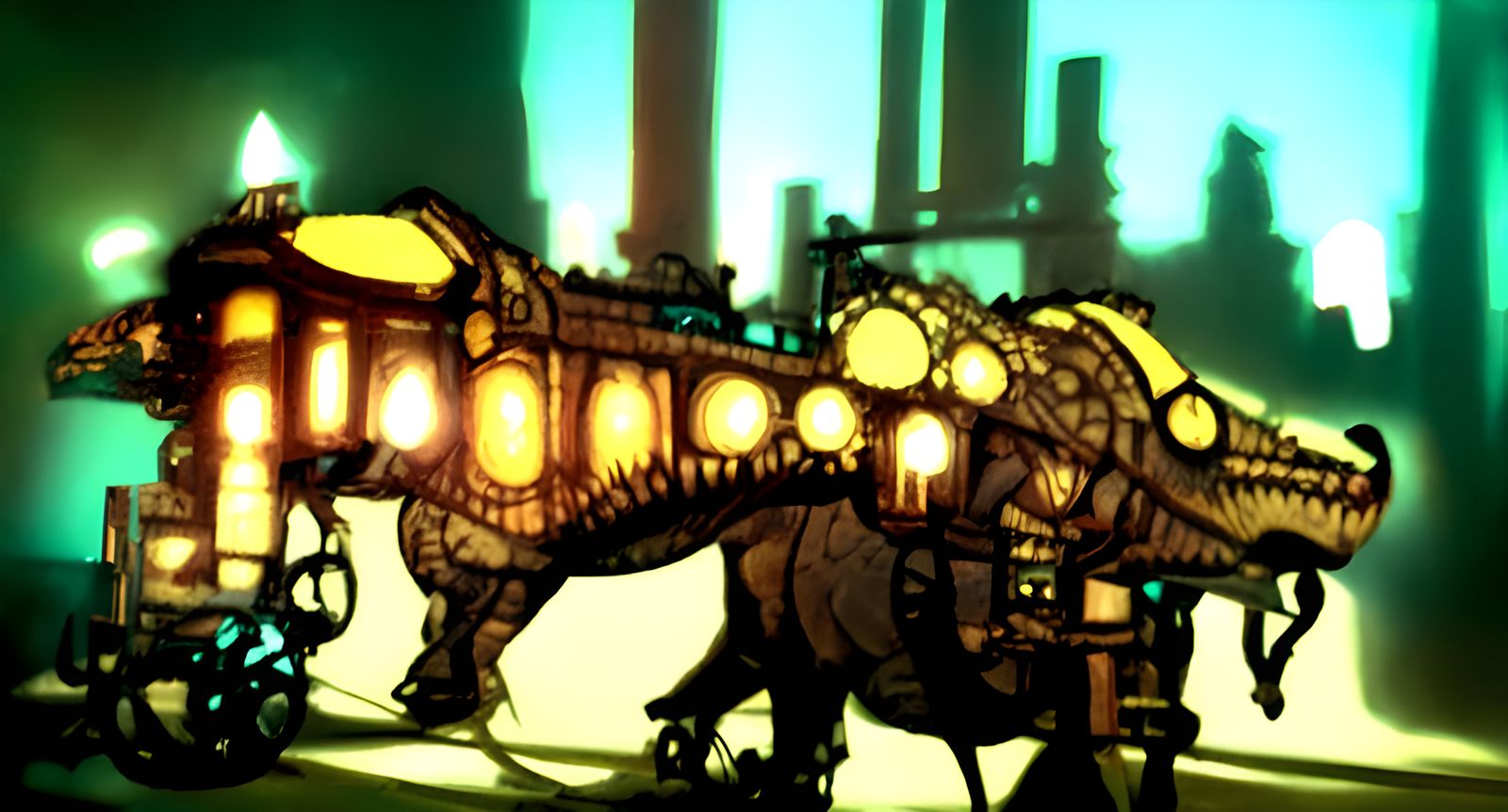 Steampunk Dinosaur in Volumetric Lighting