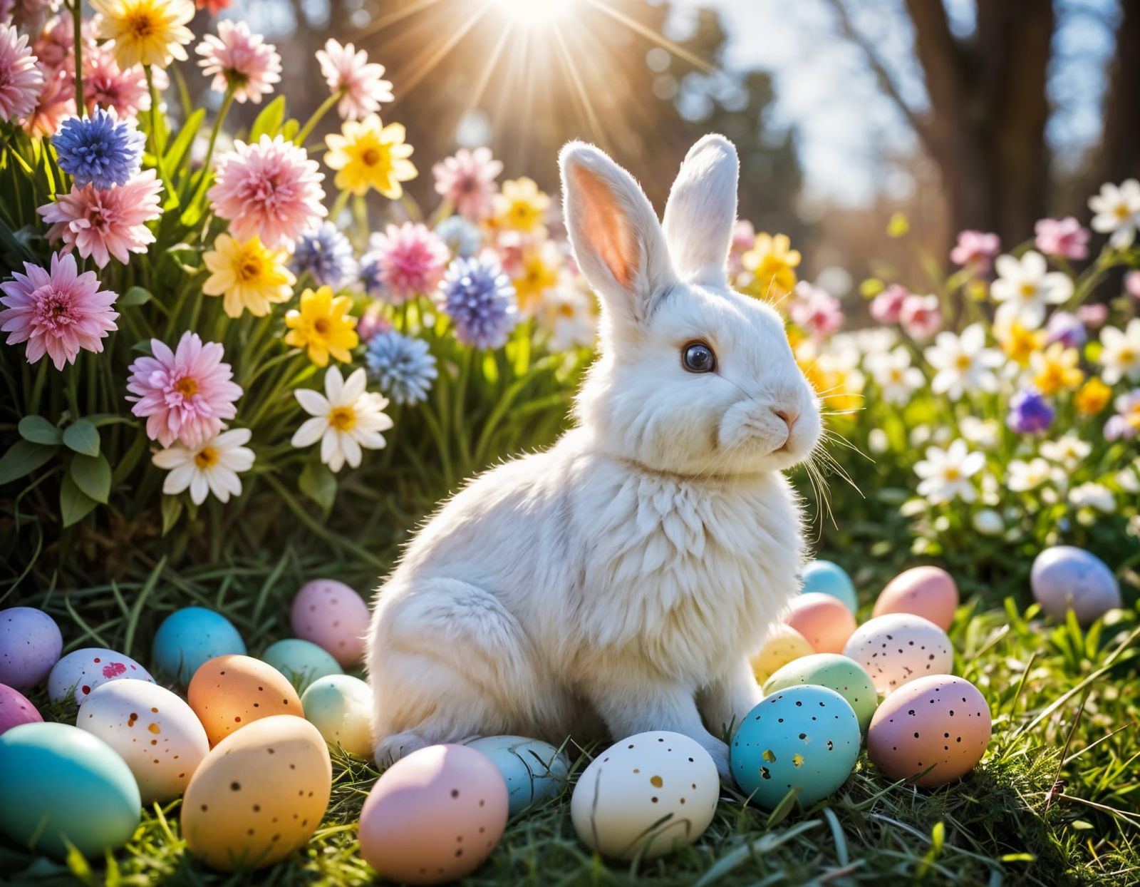 A Classic Easter Bunny in Vibrant Floral Wonderland