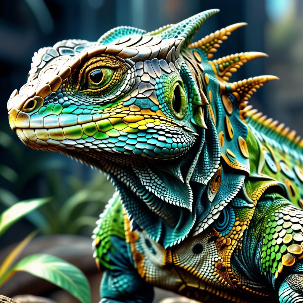 Owl Lizard Hybrid: Hyperrealistic Digital Painting