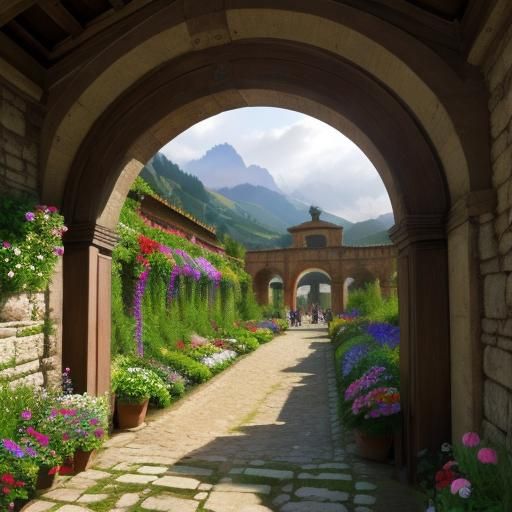 Secret Flower Garden with Roman Entrance