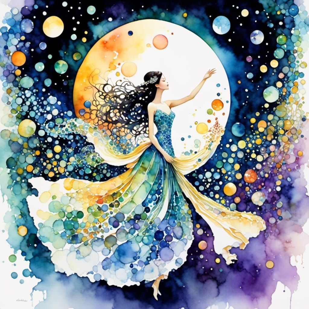 Princess Dancing in Moonlight: Watercolor Ink Art