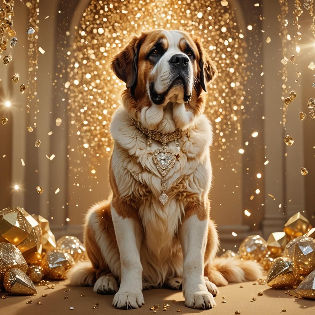 Diamond Saint Bernard in Golden Light: 3D Render