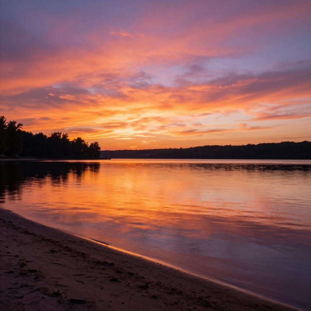Breathtaking Sunset Over Tranquil Lake