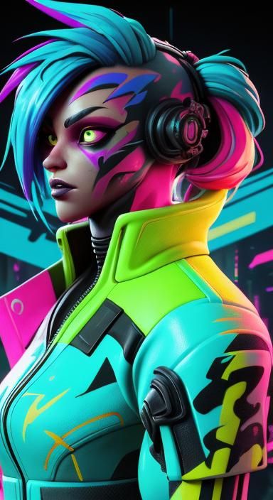 Cyberpunk Lady in Graffiti Splash Art Style