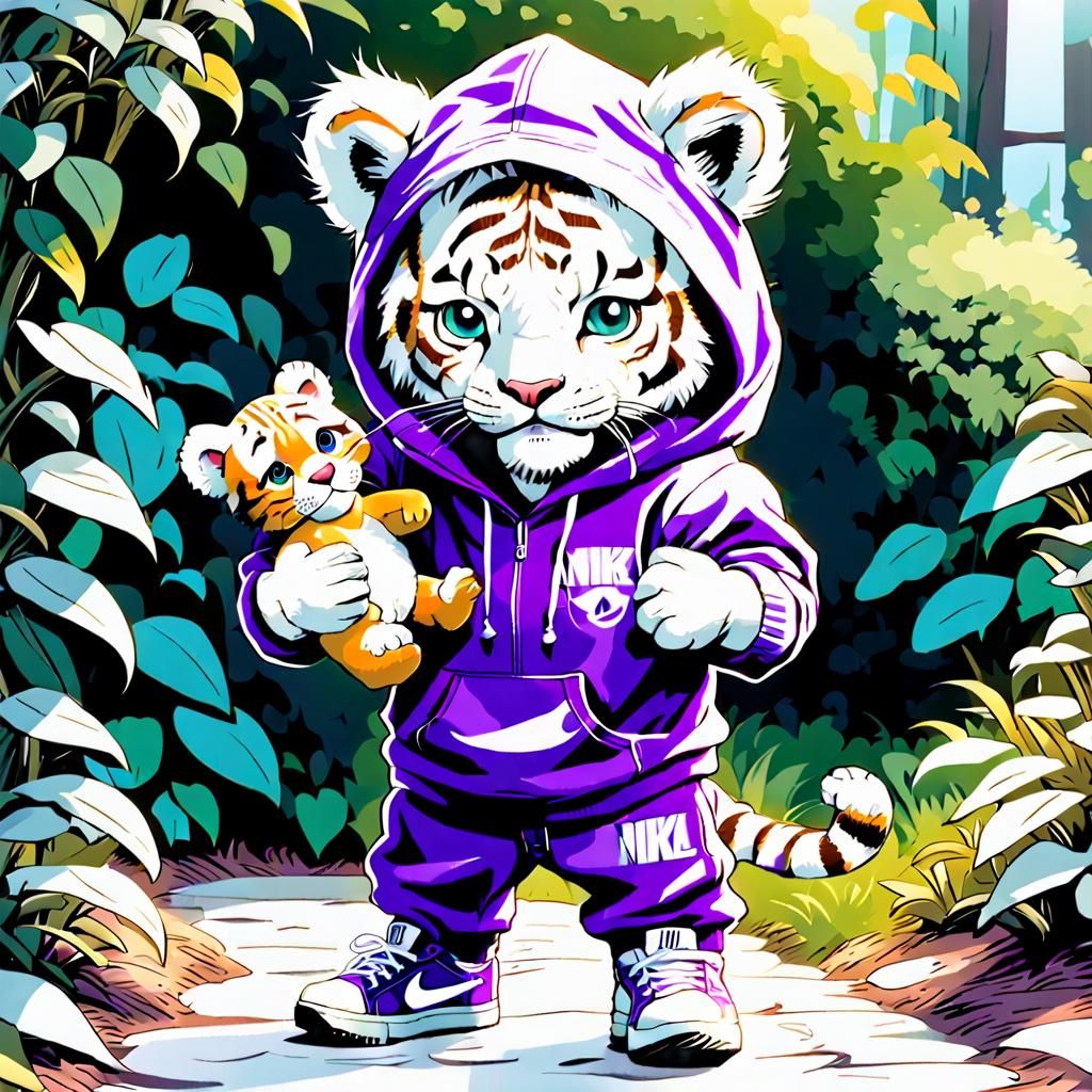 Sad Tiger Cub in Garden, 3D Digital Art