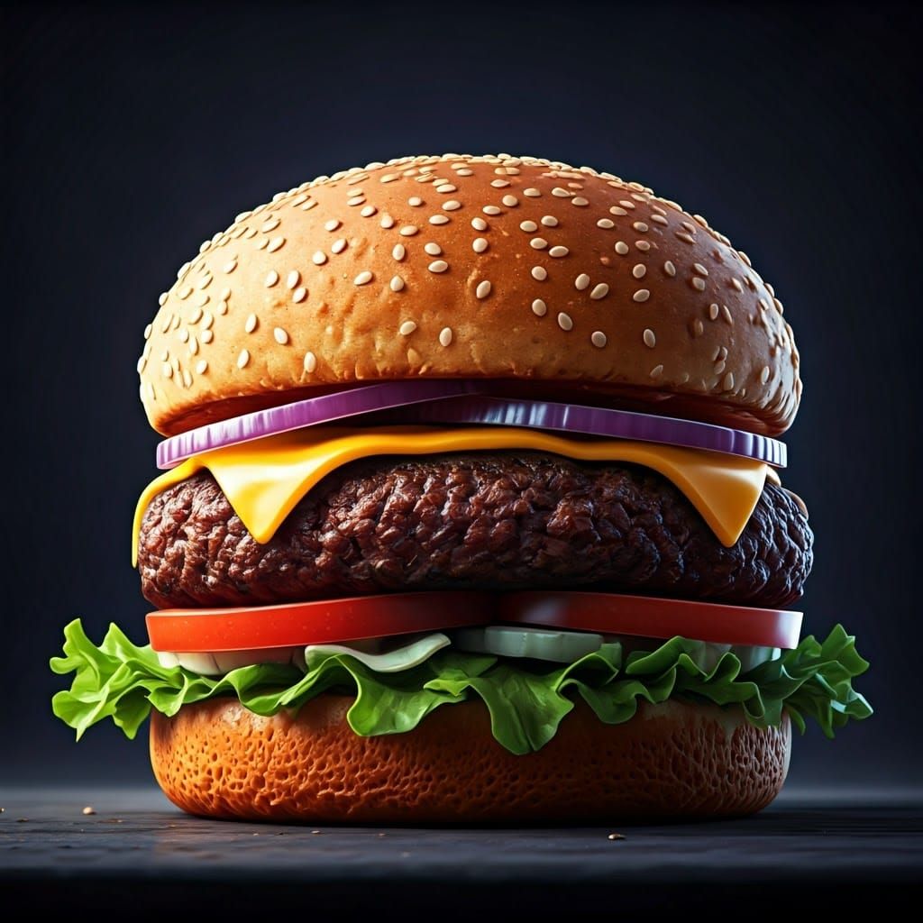 Delicious Burger Isolated: Detailed Fantasy Concept Art