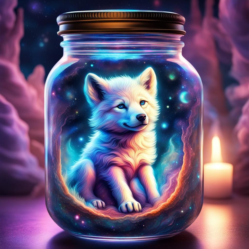 Wolf Cub Ghost in a Jar: Cosmic Illustration