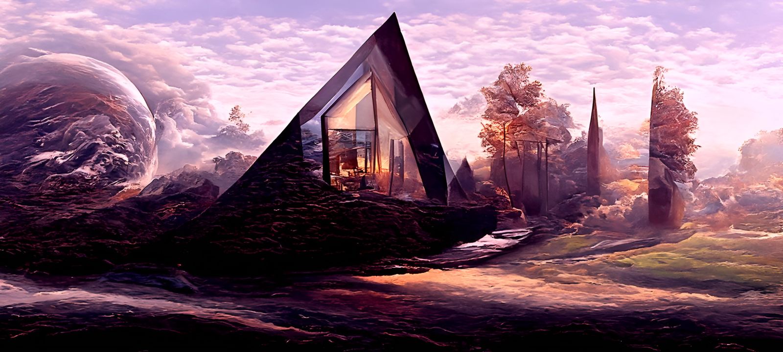 Geometric Landscape Art in Hyperrealistic Style