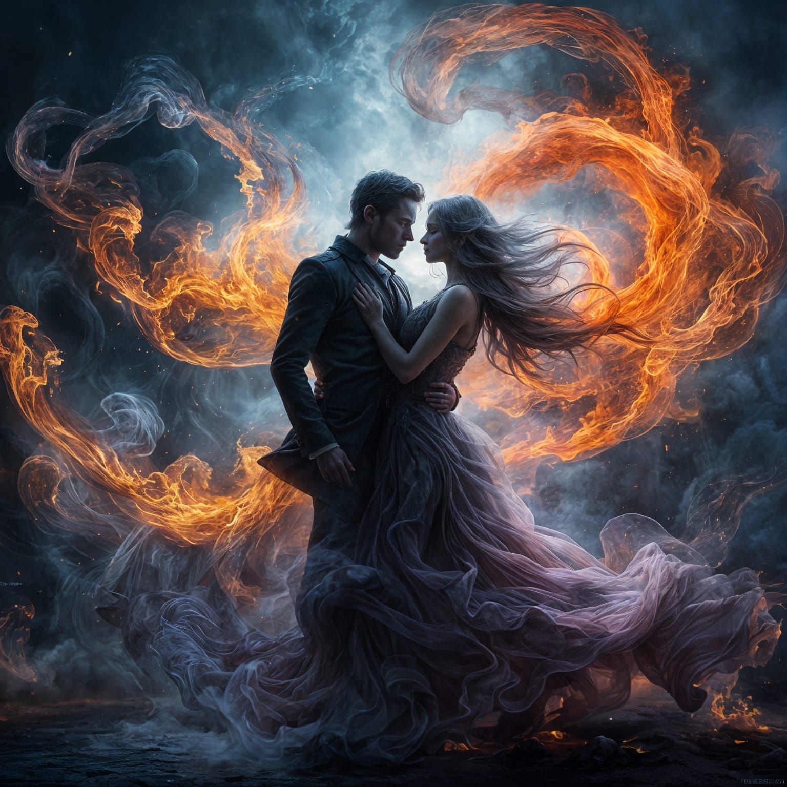 Ethereal Smoke Dancers in Blazing Fire