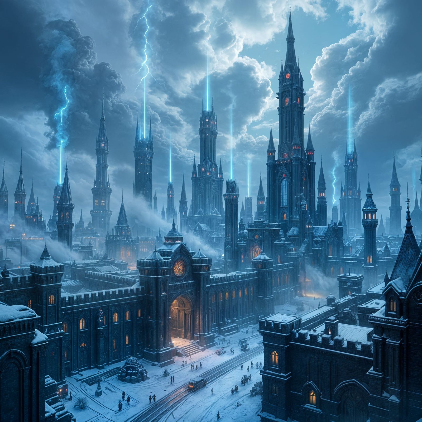Gothic-Industrial Future City Aerial View in Digital Matte P...