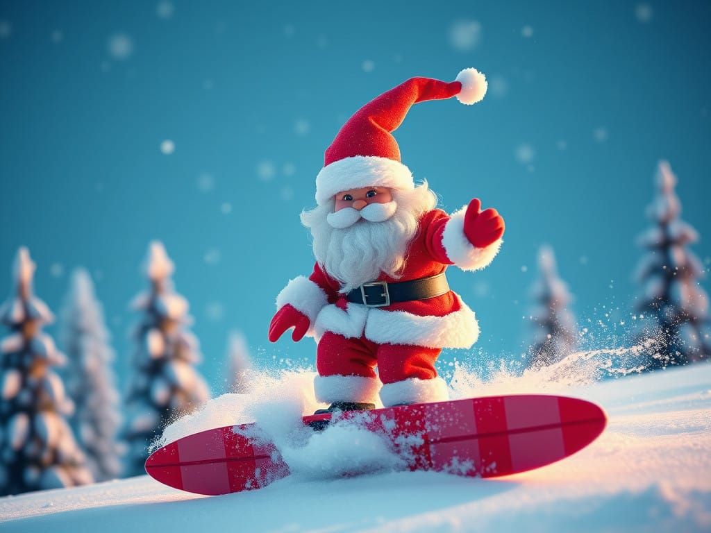 Surfing Santa in Winter Wonderland