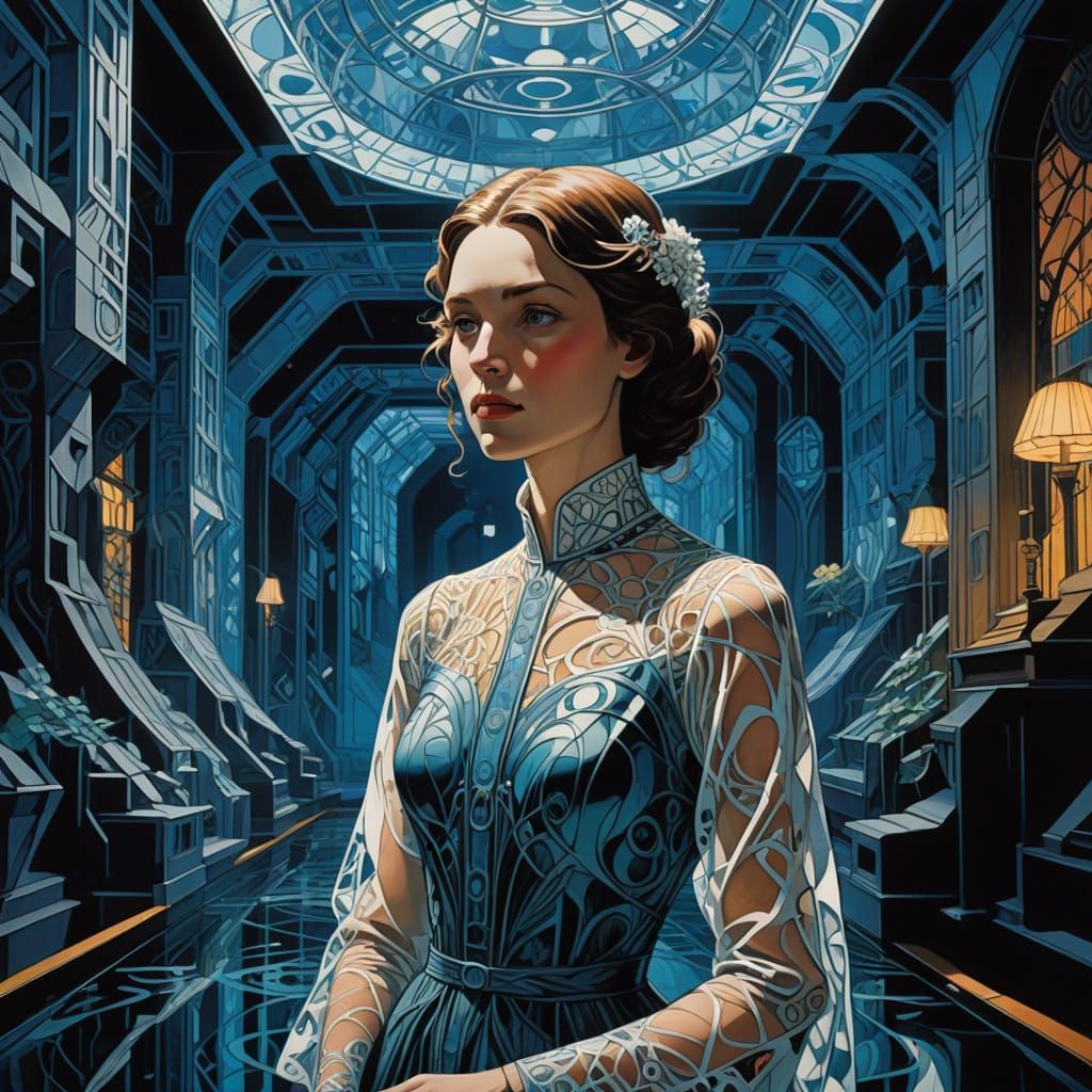 Ethereal Crystalline Goddess Amidst Fractal Vortex