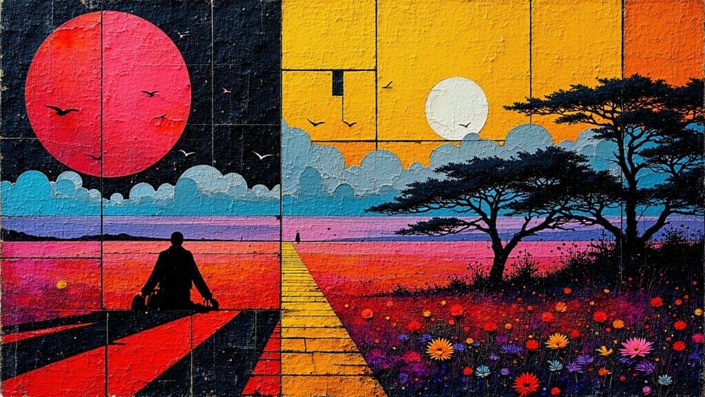 Surreal Futuristic Landscape in Neon Minimalist Style