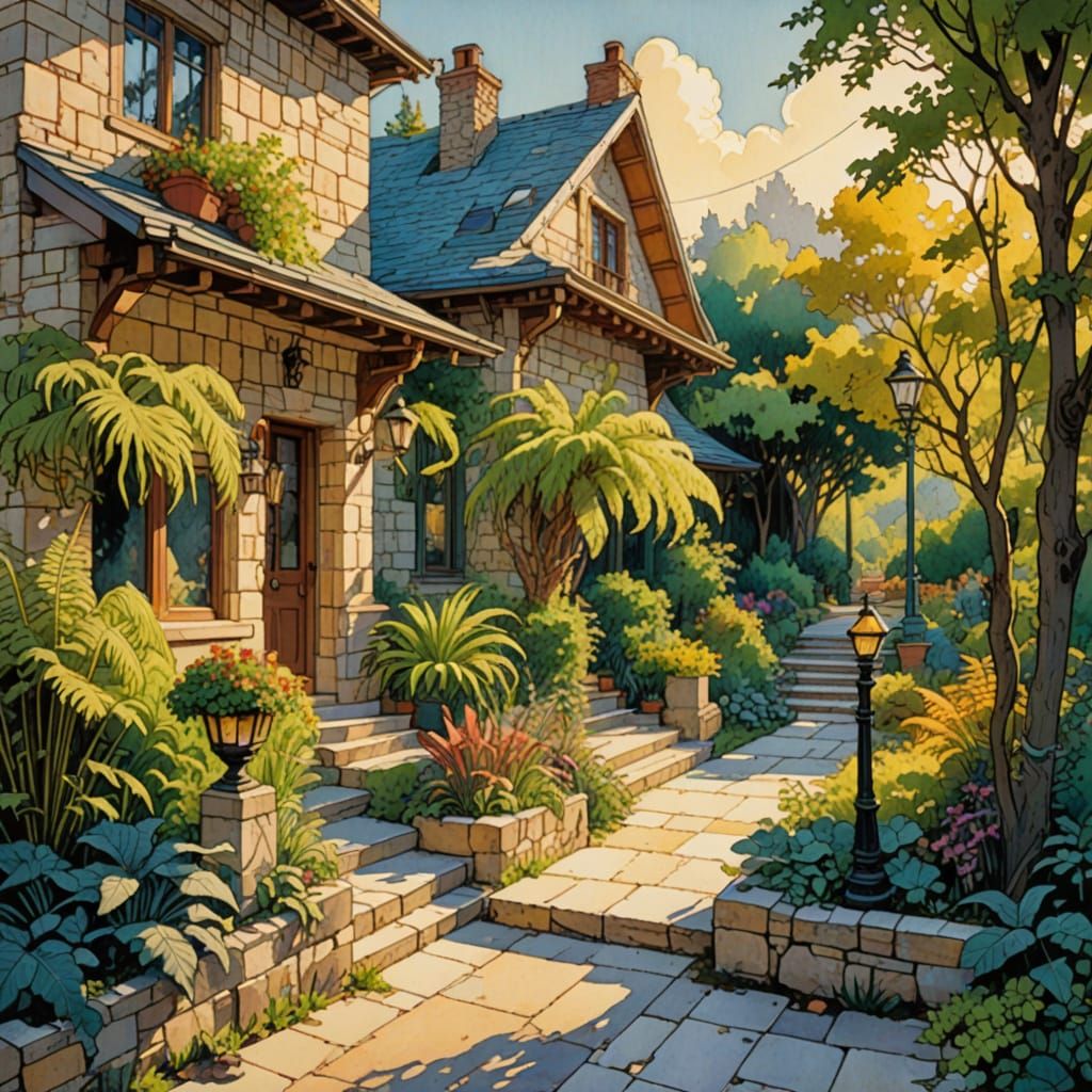 Charming Street Scene in Comic Book Style