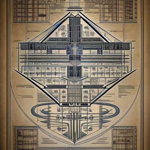 Ancient Scroll: Spaceship Engine Blueprints in Moebius Style