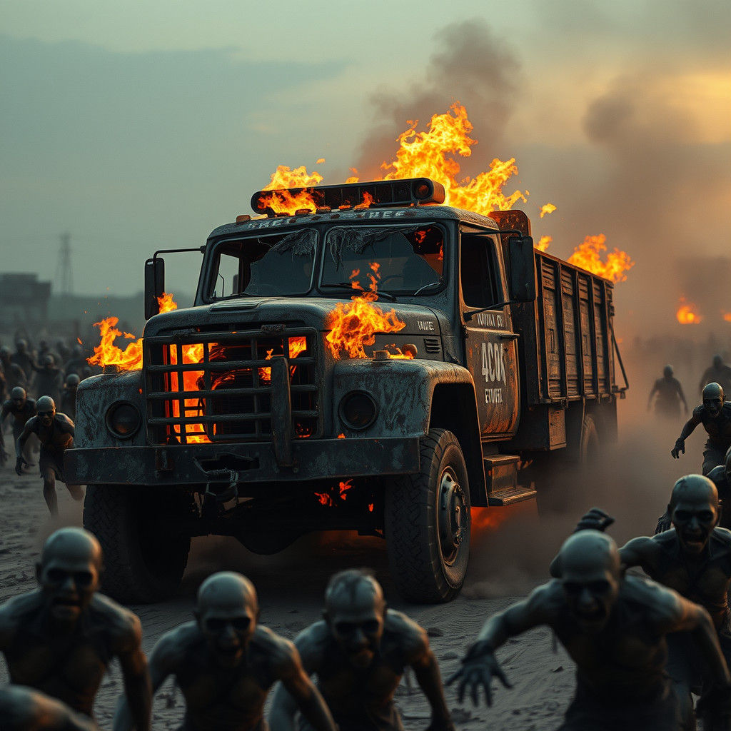 Flaming Truck Plows Through Zombie Apocalypse