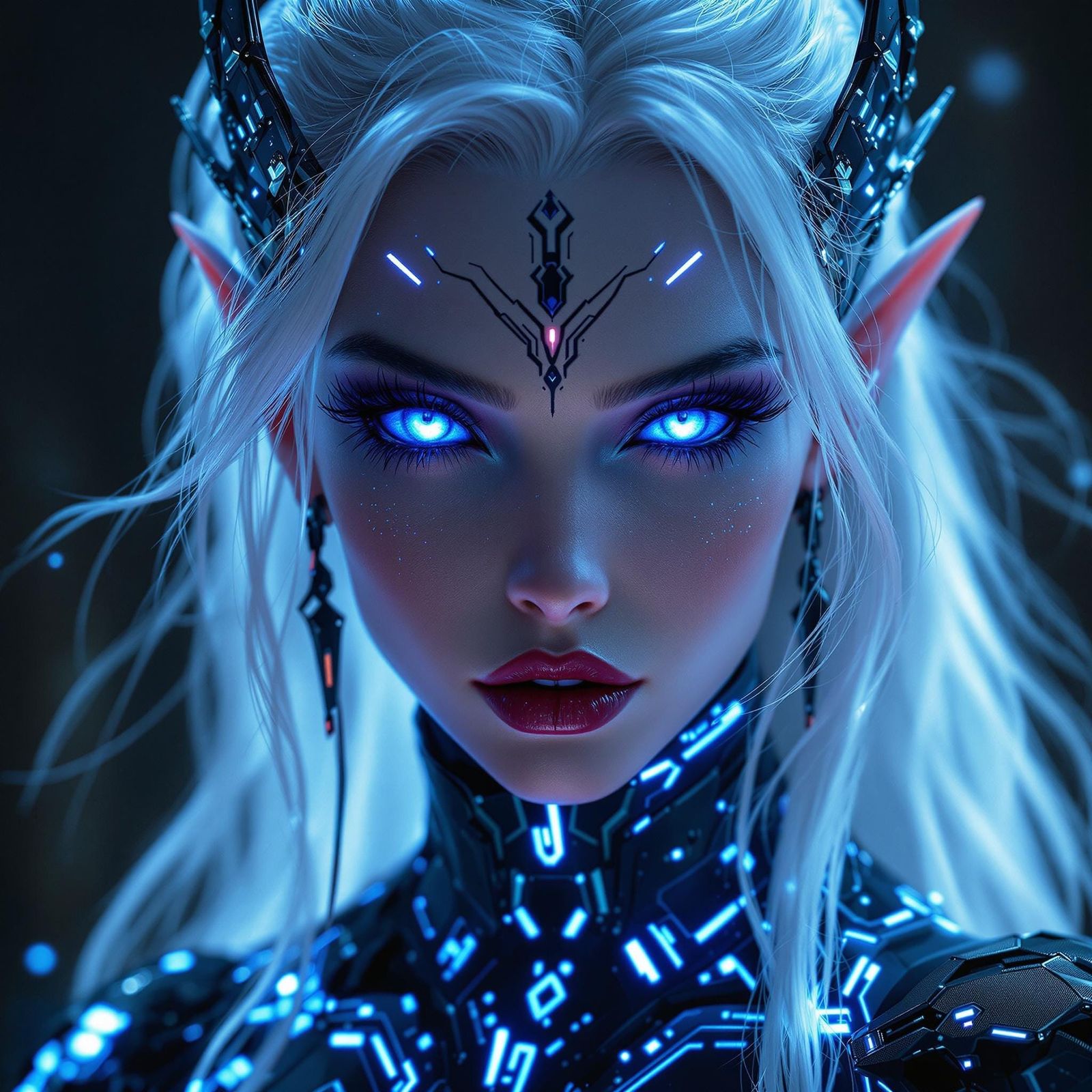 Regal Cyberpunk Night Elf Princess