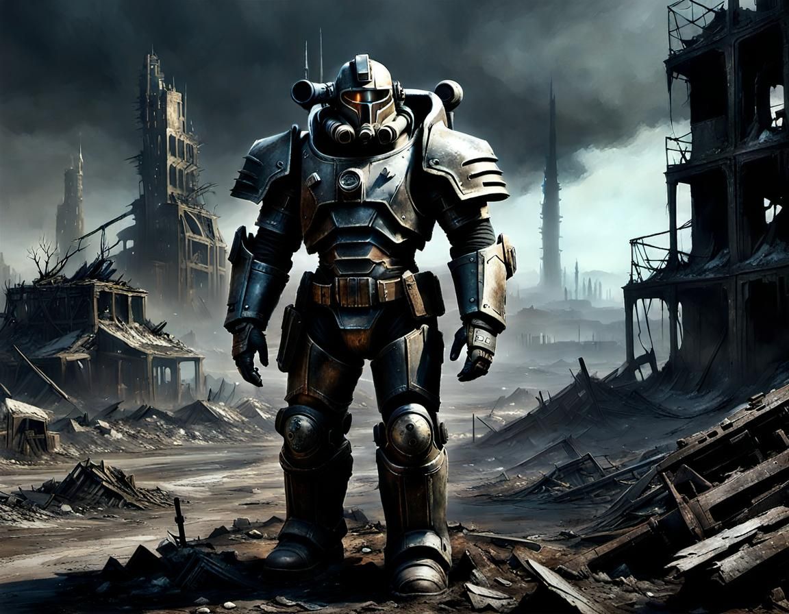 Fallout Technoknight in Desolate Wasteland: Impasto Style