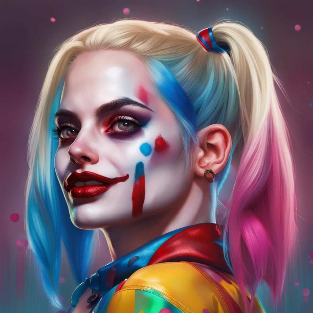Harley Quinn Portrait in Hyperrealistic Style