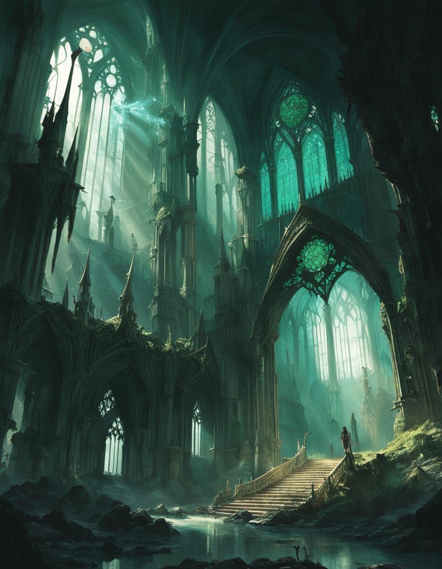 Ethereal Emerald Caverns in Gothic Splendor
