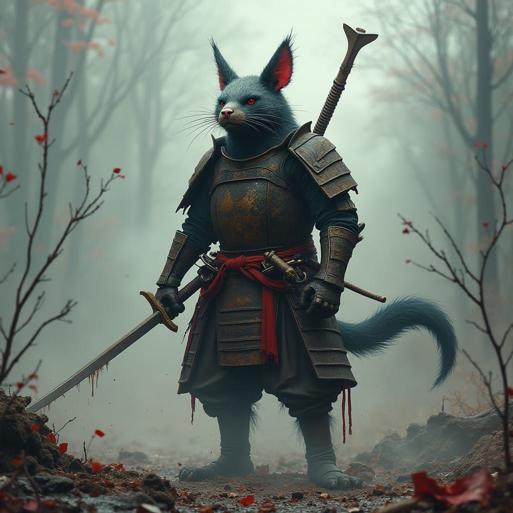 Victorious Samurai Warrior in Fierce Battle Scene