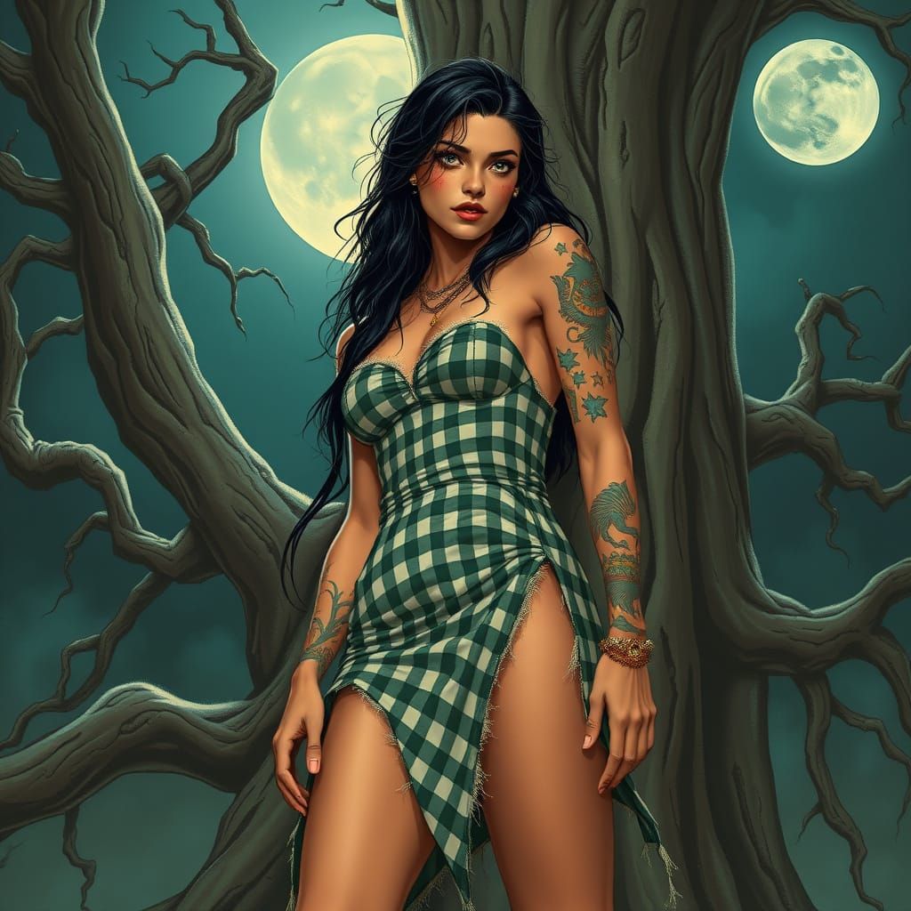 Tattered Giantess Finds Solace Behind Ancient Tree