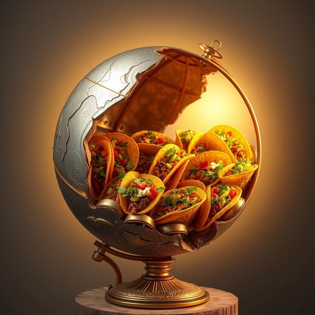 Majestic Taco Filled Globe in Hyper-Realistic Style