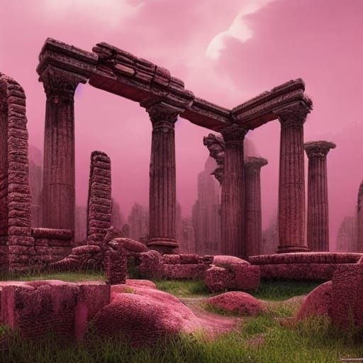 Pink Ancient Ruins: Epic Digital Matte Painting
