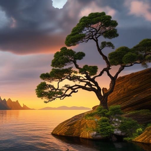 Golden Tree Island at Dawn: Digital Matte Painting