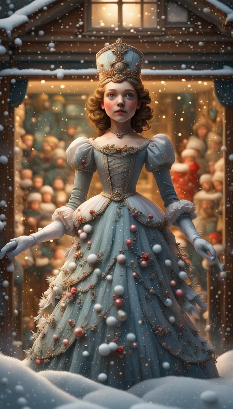 Festive Nutcracker in Snowfall: 1900s Toy Shop Photo