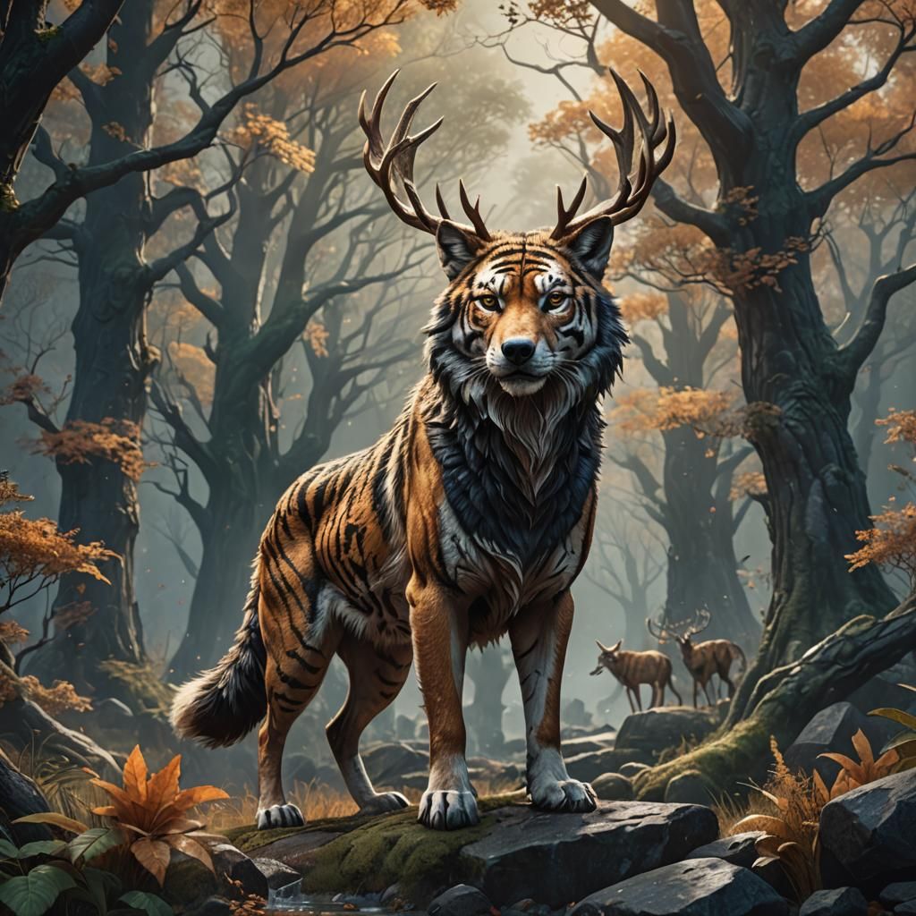 Wolf Deer Tiger Hybrid Fantasy Concept Art