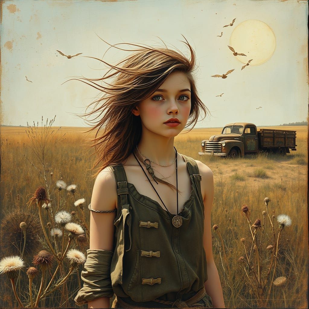 Whimsical Wanderer in a Sun-Drenched Field