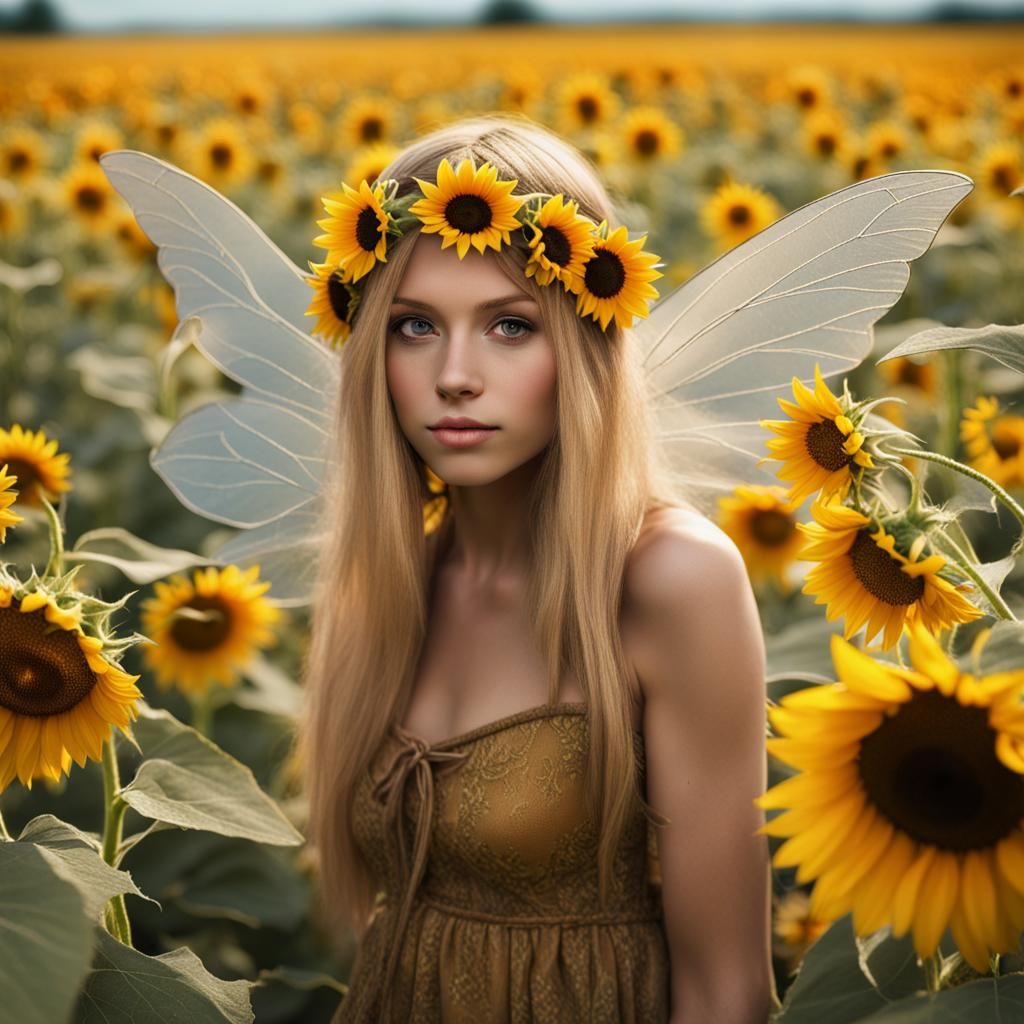 Fairy in Sunflower Field: A Whimsical Scene
