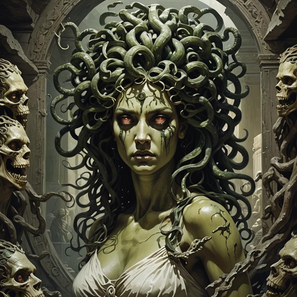 Medusa Looks Sadly at Her Reflection
