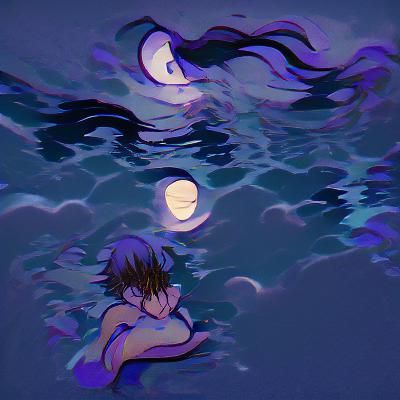 Surreal Image of Drowning in Moonlight